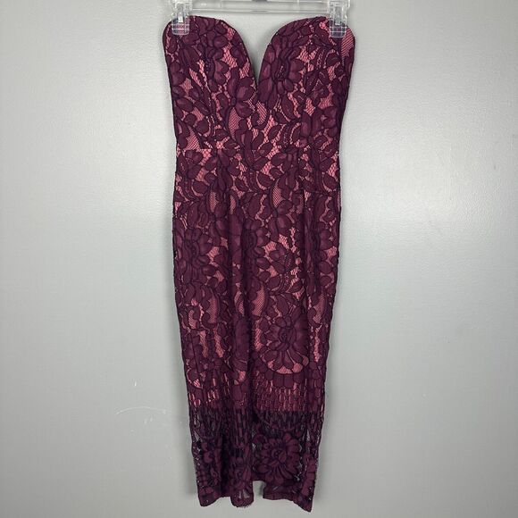Nwt Charlotte Russe Lace Strapless Sweetheart BodyCon Midi Dress Small - Picture 1 of 7